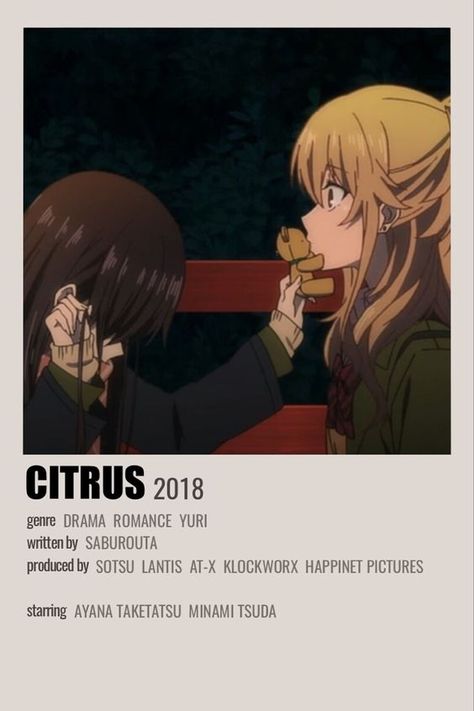 Recommended Anime Yuri, Anime Recommendations List Yuri, Anime Posters Minimalist, Anime Film Poster, Anime Movie Poster, Posters Anime, Citrus Manga, Anime Info, Minimalist Anime