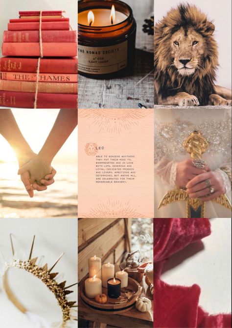 Leo zodiac astrology aesthetic mood board Acotar Party, Lion Song, Astrology Artwork, Leo Aesthetic, Zodiac Vibes, Leo Energy, Leo Art, Zodiac Fashion, Leo Moon