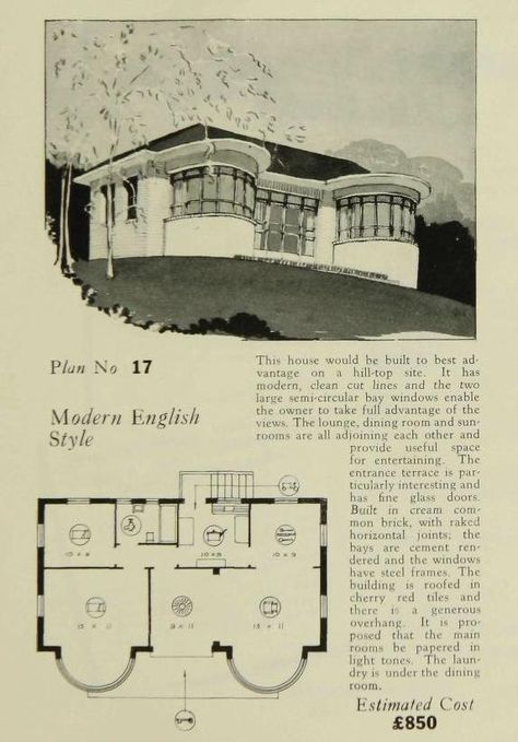 http://www.artdecoresource.com/2014/03/a-moderne-bent-on-deco-house-plans.html Art Deco Floor Plan, Art Deco House Plans, Art Deco Houses, Art Deco House, Vintage Floor Plans, Art Deco Homes, Mid Century Modern House Plans, Art Deco Floor, Unique House Plans