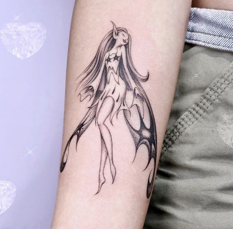 Goth Fairy Tattoo, Gothic Fairy Tattoo, Fairy Wing Tattoos, Wrist Tatoo, Alpona Design, Fantasy Tattoos, Wing Tattoo, Goth Fairy, Cute Tiny Tattoos