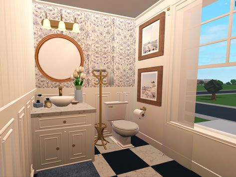 Roblox Bloxburg Costal House, Bloxburg Coastal House Bathroom, Kitchen Ideas Beach Coastal Style, Bloxburg Coastal House Kitchen, Beachy Bloxburg Builds, Coastal Bathroom Bloxburg Ideas, 3x3 Coastal Bathroom Bloxburg, Bloxburg Beach Bathroom Ideas, Bloxburg Bathtub Ideas