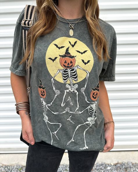 It’s officially spooky season… 💀🎃🕸️👻🖤🦇 Fabric Screen, Dancing Skeletons, Screen Printing Designs, Halloween Season, Basic Tops, Dress Romper, Curvy Fashion, Printed Design, Spooky Season