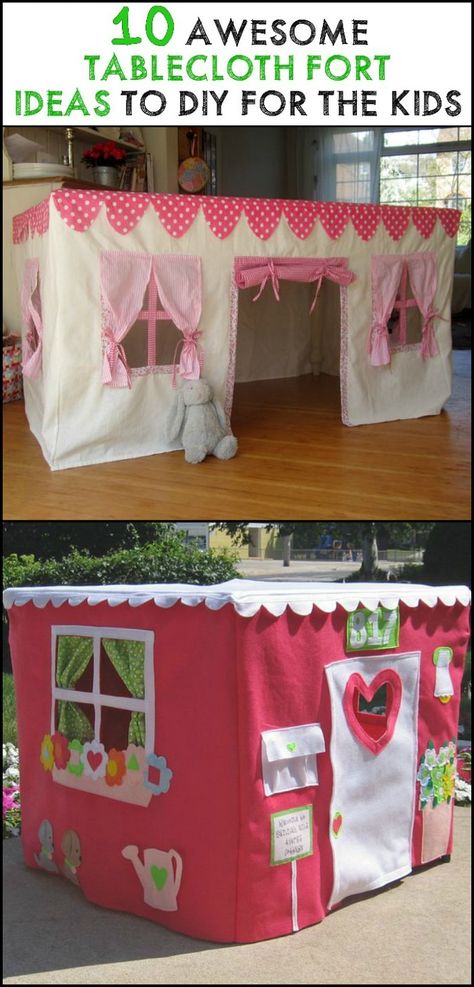 10 Amazing Tablecloth Forts to Build With Your Kids Table Playhouse, Diy Kids Tent, Card Table Playhouse, Diy Fort, Diy Tablecloth, Kids Forts, Diy Tent, Indoor Playhouse, Canvas Drop Cloths