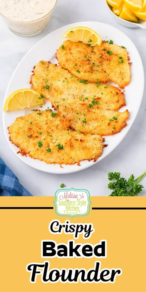 Crispy Flounder Recipes, Oven Fried Flounder Recipes, Oven Fried Flounder, Easy Baked Flounder Recipes, Quick And Easy Flounder Recipes, How To Make Flounder Fish, Best Way To Cook Flounder, Flounder Dinner Recipes, How To Cook Flounder In The Oven