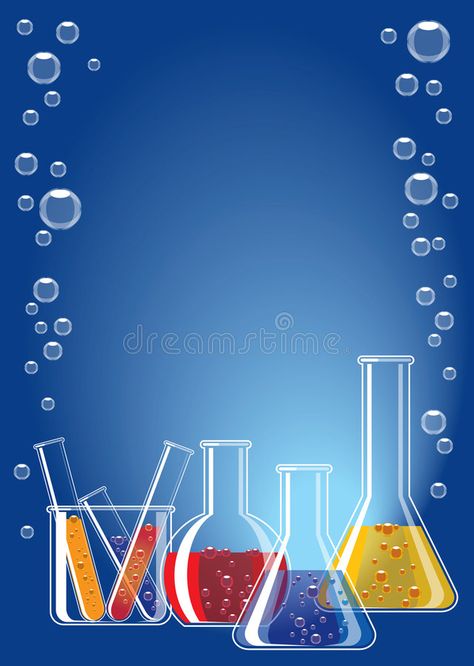 Illustration about Different coloured chemical substances in laboratory glasses on blue background. Illustration of industry, experiment, medicine - 2089897 Background For Chemistry, Experiment Background, Chemical Background, Science Lab Decorations, Science Birthday Party Ideas, Chemistry Lab Equipment, Chemical Laboratory, Chemistry Projects, Frames Design Graphic