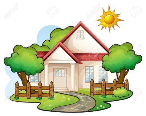 Simple Nature Drawing, Nature Drawing For Kids, Easy Nature Drawings, House Drawing For Kids, House Cartoon, House Clipart, Nature Art Drawings, Cartoon House, Soyut Sanat Tabloları