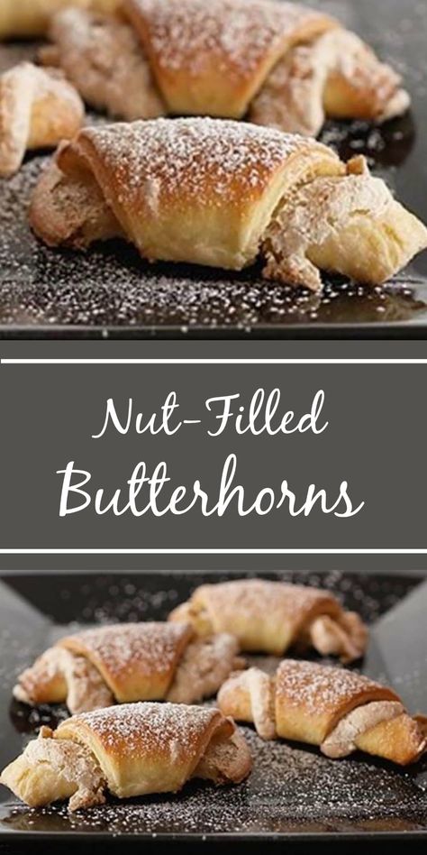 Nut Horns Recipes, Small Nut Rolls, Nut Rolls Recipe Christmas, Nut Filling Recipe, Nut Rolls Slovak, Nut Horn Cookies, Nut Rolls Recipe Easy, Butterhorn Cookies, Nut Horns