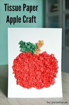 Perfect for back to school and fall crafts this Tissue Paper Apple Craft helps… Tissue Paper Apple, Paper Apple Craft, Back To School Crafts For Kids, Paper Apple, September Crafts, Tissue Paper Crafts, Kids Work, Apple Craft, Apple Activities