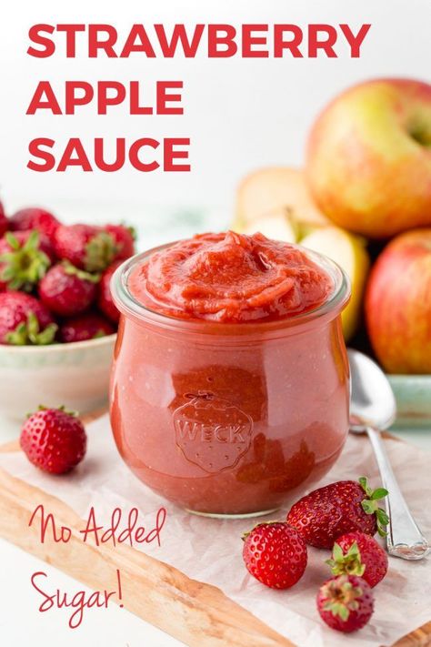 Strawberry applesauce only uses two ingredients and it's the perfect healthy snack or healthy side dish! Try my favorite strawberry applesauce recipe today! #applesauce #strawberry #healthy #recipe Strawberry Applesauce, Cooked Fruit, Applesauce Recipes, Applesauce Recipe, Apple Sauce Recipes, Two Ingredient, Healthy Strawberry, Sugar Recipes, Healthy Side Dish