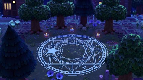 Designs Animal Crossing, Animal Crossing Entrance Ideas, Acnh Halloween Island Ideas, Animal Crossing Entrance, Acnh Halloween Code, Witchcraft Design, Acnh Custom Designs, Goth Fairycore, Summoning Circle