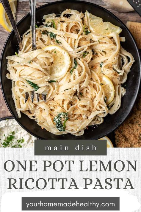 This One Pot Lemon Ricotta Pasta is the pasta of your dreams! It's made thick and creamy with fresh ricotta and parmesan and finished with cheesy, toasted breadcrumbs. Serve with Garlic Bread for the ultimate comfort food meal. Ricotta And Lemon Pasta, Creamy Lemon Ricotta Pasta, One Pot Lemon Ricotta Pasta, One Pot Lemon Butter Ricotta Pasta, One Pot Pasta Ricotta Lemon, Ricotta Pasta Sauce, Lemon Ricotta Pasta, Pink Sauce Pasta, Ricotta Sauce