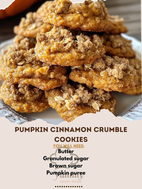 🍪🎃 Soft, spiced, and topped with a crunchy crumble, these Pumpkin Cinnamon Crumble Cookies are a fall favorite! 🍂🍁 #FallFlavors #PumpkinPerfection Pumpkin Cinnamon Crumble Cookies Ingredients: Pumpkin puree (1 cup) Brown sugar (1/2 cup) Granulated sugar (1/2 cup) Butter (1/2 cup, melted) All-purpose flour (1 1/2 cups) Cinnamon (1 tsp) Nutmeg (1/2 tsp) Baking soda (1/2 tsp) Salt (1/4 tsp) Oats (1/2 cup, for crumble) Butter (2 tbsp, for crumble) Brown sugar (1/4 cup, for crumble) Instruction... Pumpkin Cinnamon Crumble Cookies, Pumpkin Crumble Cookies, Pumpkin Crumble, Crumble Cookies, Cinnamon Crumble, Cinnamon Pecans, Sweet Dips, Pumpkin Pecan, Pumpkin Cookies