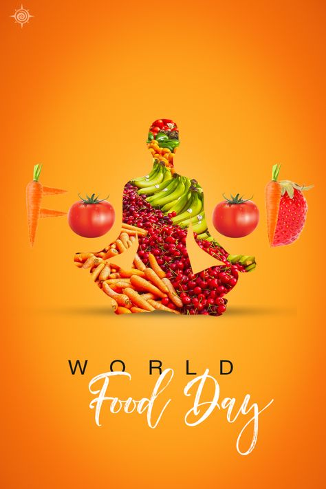 Follow a yogic diet on this World Food Day. Stay Healthy! Stay Happy!     #Yogi360 Healthy Food Ads Creative Marketing, World Food Day Poster Design, Healthy Food Creative Ads, Food Day Creative Ads, World Food Day Creative, World Food Day Creative Ads, Healthy Food Poster Design, Healthy Food Ads, World Food Day Poster