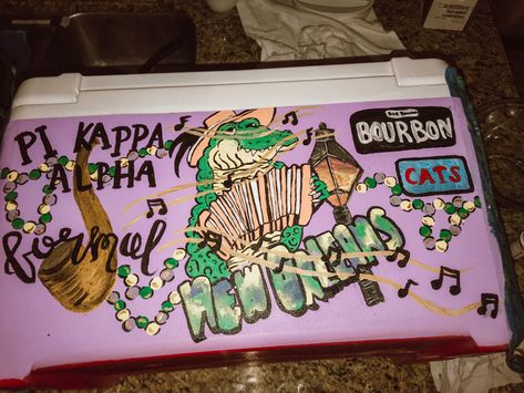 Nola Cooler Painting, New Orleans Frat Cooler, Frat Coolers Nola, New Orleans Cooler, Nola Cooler Formal, Cooler Painting Fraternity, Nola Formal Cooler, Nola Frat Cooler, Beta Cooler