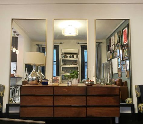 Three Mirrors On Wall Ideas, Bohemian Maximalist, Maximalist Apartment, Chelsea New York, Art Deco Aesthetic, Blue Gray Paint, Barcelona Apartment, Maximalist Style, Living Room Photos