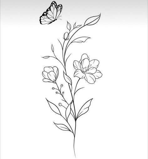 Flower Tattoos For Women With Words, Simple Palm Size Tattoos Ideas, Line Art Leg Tattoo, Daughter Tattoos For Mom Name, Dainty Hip Tattoos Women Flower, 30 Minute Tattoos, Dainty Painting Ideas, Line Art Tattoos Flower, Dainty Flower Drawing