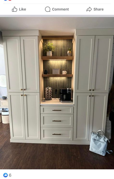 Cabinet Built Ins Kitchen, Wall Pantry Ideas Cabinets, Kitchens With Pantry Cabinets, Built In Storage Cabinets With Doors, Butler Pantry Design Ideas, Kitchen Pantry Cabinet Design, Full Wall Pantry Cabinets, Small Pantry Built In, Pantry Wall With Coffee Bar