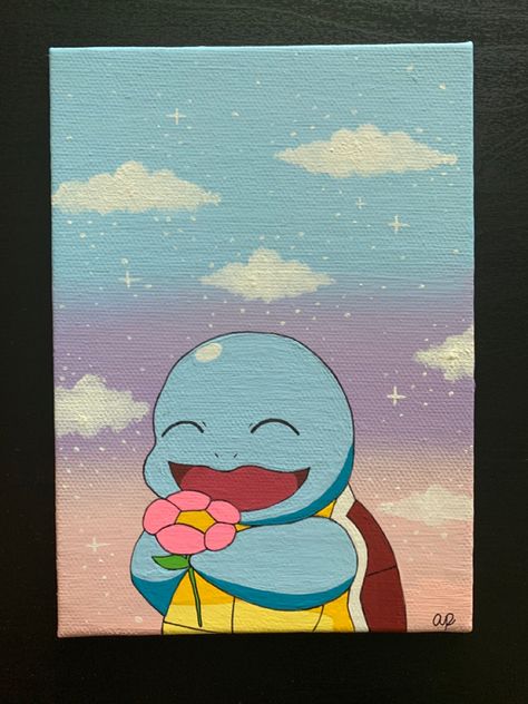 Squirtle Painting Canvas, Animal Crossing Canvas Painting, Cute Pokemon Paintings, Pokemon Canvas Art, Psyduck Painting, Acrylic Painting Pop Art, Pokemon Acrylic Painting, Painting Ideas Pokemon, Kawaii Painting Ideas