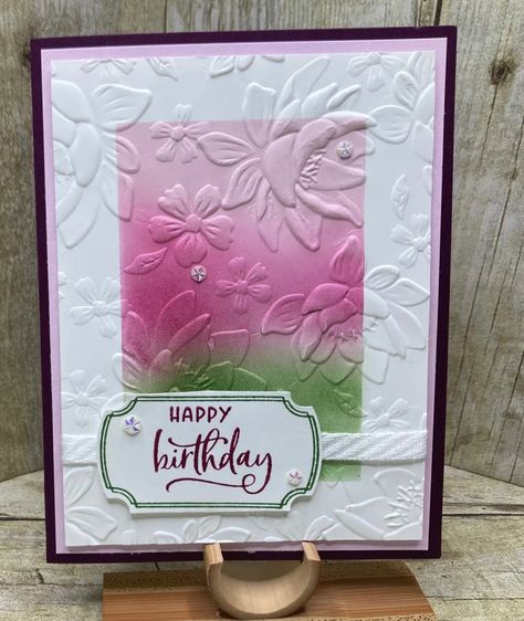 Spotlight Embossing ~ Embossing Folder Technique # 2 – Cindy's Corner Darice Embossing Folder Cards, Stampin Up Cane Weave Embossing Folder Cards, Layered Florals 3d Embossing Folder, Embossing Folders Cards, Feminine Birthday Cards, Embossing Folders Techniques, Embossing Folder Cards, Paper Card Design, Stamping Techniques Card Tutorials