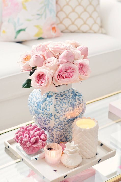 Around The House: Spring Decor Updates Pineapple Candle, Elegant Centerpiece, Marble Tray, Pink Decor, Decor Guide, Spring Home Decor, Decor Accents, Decorating Coffee Tables, Spring Home