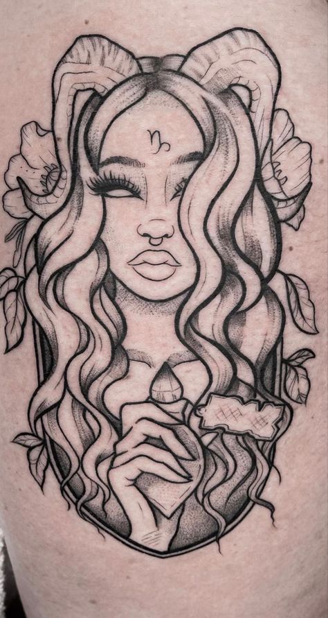 Aries Zodiac Tattoos, Mystical Tattoos, Capricorn Tattoo, Aries Tattoo, Clever Tattoos, One Piece Tattoos, Goddess Tattoo, Tattoos For Black Skin, Zodiac Tattoos