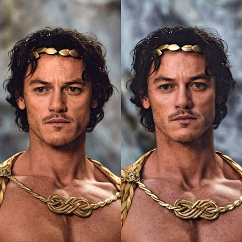 Luke Evans 2023, Immortals Movie, Poseidon Greek Mythology, Hades Costume, Luke Evans Dracula, Ancient Greek Clothing, Apollo Greek, Greek Hair, Middle Eastern Men