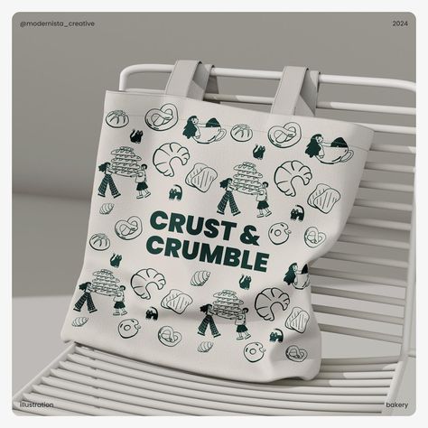 Brand illustrations for bakery “Crust&Crumble”. The illustrations will be an excellent addition to the company’s corporate identity. It can be used for packaging and printed media, design for social networks and merch. #illustration_art #brandillustration #designillustrations #brandidentitydesigner #artillustration #designstudios #designteam #branddesignstudio #marketingstudio #buisnessowner #studiodesign #artforbusiness #bakerydesign #bakeryillustration #highqualitydesign #dreamdesign #artd... Bakery Merch, Company Merch, Bakery Branding Design, Vegan Pastries, Bakery Branding, Instagram Brand, Unique Branding, Bakery Design, Packaging Bag