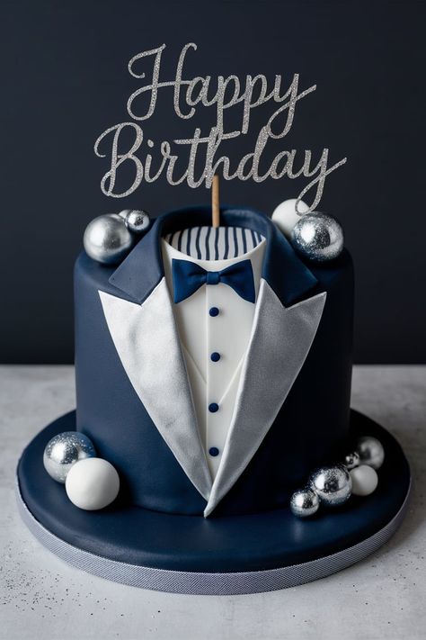 Top Tuxedo Birthday Cake Ideas for Men – Celebrate with Class Black And Silver Cake For Men, Car Cake Ideas For Men, Birthday Cakes For Men Unique, Men Cakes Birthday, Simple Fondant Cake, Birthday Cake Ideas For Men, Male Cakes, Cake Ideas For Men, Drip Cake Recipes