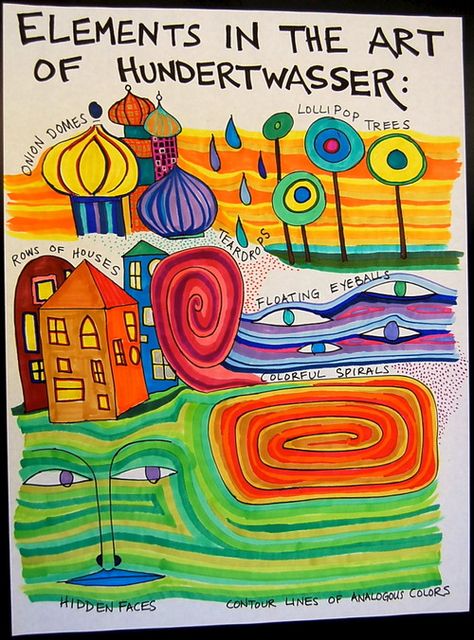 Male wie Friedensreich Hundertwasser. Pattern, rhythm, repetition, color Deep Space Sparkle, Hundertwasser Art, 5th Grade Art, Collage Art Projects, Principles Of Art, Art Curriculum, Art Lessons Elementary, School Art Projects, Arts Ed