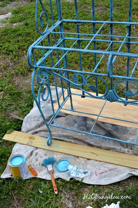 My turquoise metal bakers rack makeover took drab to fab! I've included my tutorial to paint the rich, aged patina that gives this piece it's character. Styling A Bakers Rack, Bakers Rack Ideas Repurposed, Bakers Rack Makeover, Metal Bakers Rack, Bakers Rack Decorating, Outdoor Bakers Rack, Bakers Racks, Baker's Rack, Woodworking Tutorials