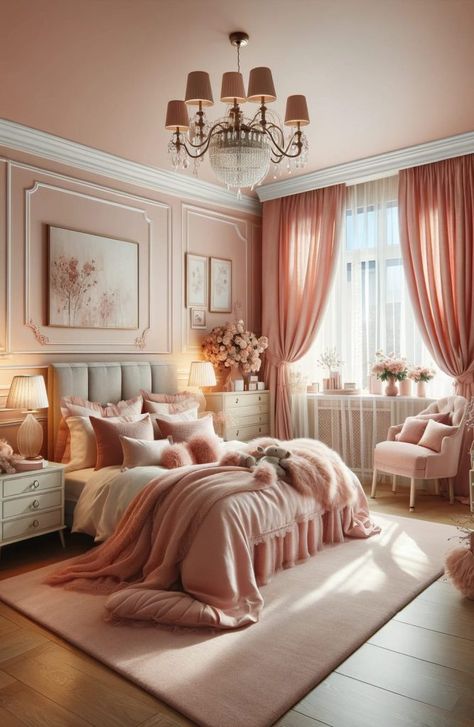 Bedroom Inspirations Feminine, Feminine Bedrooms For Women, Feminine Bedroom Ideas For Women, Pink Luxury Bedroom, Luxury Girls Bedroom, Small Bedroom Decor Ideas For Women, Dc Bedroom, Bedroom Inspirations Master, Small Bedroom Decor Ideas