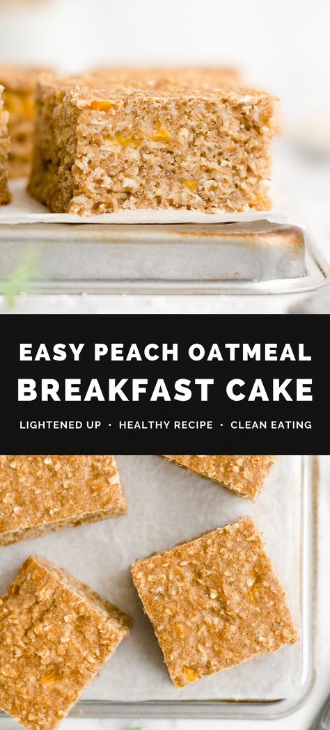 Healthy Peach Oatmeal Breakfast Cake – like eating peach pie for breakfast! SO moist, EASY to make & full of juicy peaches! This healthy oatmeal cake is perfect for snacking too. We LOVE it!! (clean eating, low calorie & great gluten free options too!) Easy homemade peach cake recipe with fresh or canned peaches. Low calorie peach breakfast cake. Clean eating oatmeal cake. Simple DIY snack cake. Healthy Peach Oatmeal, Healthy Oatmeal Cake, Oatmeal Breakfast Cake, Breakfast Cake Healthy, Peach Breakfast, Peach Cake Recipe, Clean Eating Oatmeal, Healthy Peach Recipes, Peach Cake Recipes