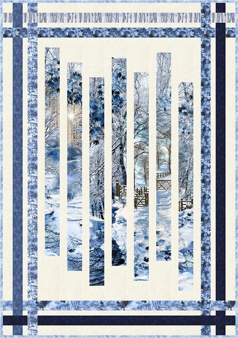 Scenic Snowfall Fracture Quilt Convergence Quilts, Quilt Panel Ideas, Quilting With Panels, Quilts With Panels, Window Quilts, Panel Quilt Patterns, Quilt Panels, Attic Window, Fabric Panel Quilts