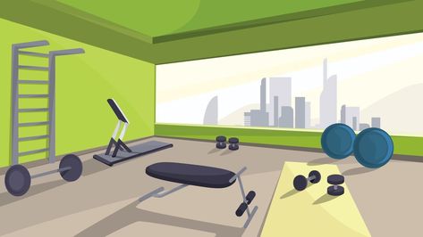 Gym with fitness equipment Cartoon Gym, Gym Background, Background Sport, Eagle Mascot, Geometric Shapes Design, Halftone Dots, Youtube Design, Blue Banner, Gym Room