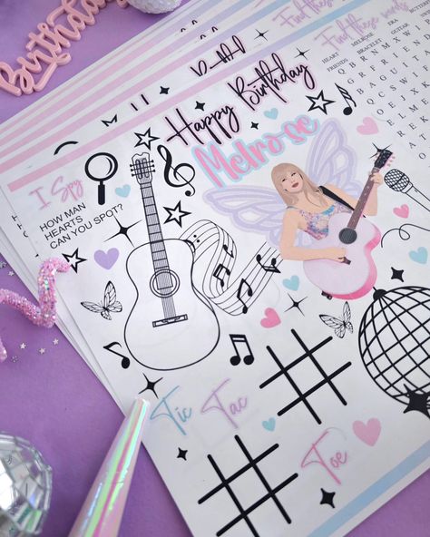 𝔸ℂ𝕋𝕀𝕍𝕀𝕋𝕐 𝕊ℍ𝔼𝔼𝕋𝕊 Planning a Taylor Swift-themed birthday party? This adorable coloring sheet is the perfect activity to keep your little swifties entertained. Filled with fun designs inspired by Taylor's music and style, it's sure to be a hit. Imagine the simles on your little swifties's faces as they color their favorite Taylor Swift items. It's the perfect fun way to celebrate their special day! . . . . . . . . . . . . . . . . . . . . . . #activityfortoddlers #activitysheets #customparty ... Taylor Swift Themed Birthday Party, Happy Birthday Hearts, Taylor Swift Birthday Party Ideas, Happy Birthday Words, Swift Party, Teen Programs, Taylor Swift Party, Party Hardy, Taylor Swift Birthday