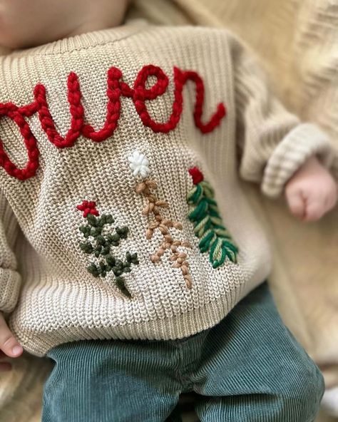 Little man Owen is such a handsome cutie in our 🌲♥️Custom Christmas Tree Sweater♥️🌲!! The countdown is on & these are only available for 1 more month before I cut off all Christmas orders. Snag yours while you still can 🫶🏼 #themodmango #themodmangobabyco #babychristmassweater #babysfirstchristmas #christmasbaby #custombabysweater #babysweater #holidaysweater #christmassweater #handembroidery #handembroidered #toddlerchristmassweater #christmastreesweater #babychristmasoutfit #babyboutique #ba... Diy Cute Christmas Sweater, Diy Kids Christmas Sweater, Hand Embroidered Christmas Sweater, Hand Embroidery Sweater, Baby Christmas Sweater, Snowman Embroidery, Sweater Embroidery, Christmas Tree Embroidery, Cute Christmas Sweater