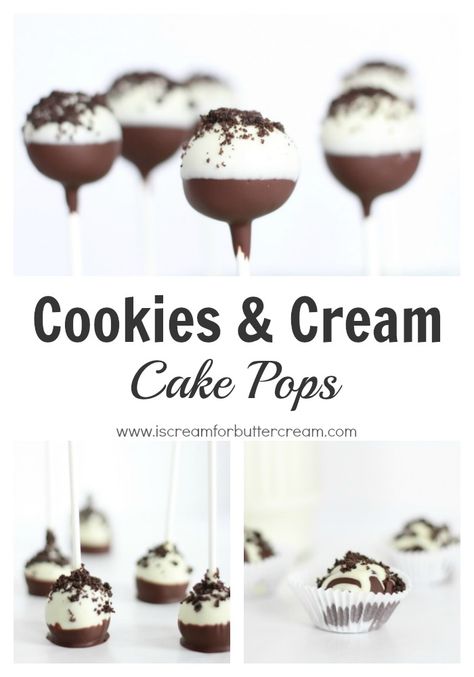 These Cookies and Cream Cake Pops are the perfect combination of vanilla, chocolate, cookies AND cake! Plus three different ways to decorate them. Cookies And Cream Cake Pops, Cookies Cream Cake, Oreo Cake Pops, Vegetarian Cookies, Cake Ball, Cookies And Cream Cake, Cake Pop Stands, Christmas Cake Pops, Cake Pops How To Make