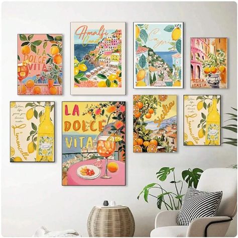 1pc, Print Retro Spritz Cocktail Canvas Painting Italy Amalfi Coast Travel Wall Art Bedroom Home Decor,Unframed | SHEIN USA Amalfi Coast Diy, Italy Mediterranean Coast, Amalfi Coast Art, Amalfi Bedroom, Brunch Moodboard, Restaurant Wallpapers, Italian Room Decor, Amalfi Coast Decor, Amalfi Coast Painting