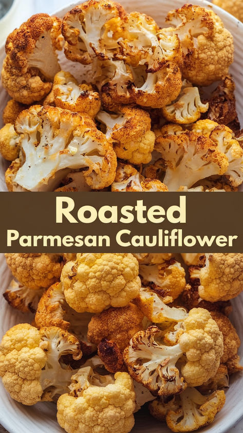 Looking for a quick, crowd-pleasing side dish? This Parmesan Roasted Cauliflower is crispy, cheesy, and full of flavor! #GlutenFree #LowCarbRecipes Best Roasted Cauliflower, Baked Cauliflower Recipe, Roasted Cauliflower Head, Easy Roasted Cauliflower, Cauliflower Side Dish, Roasted Cauliflower Recipe, Parmesan Roasted Cauliflower, Oven Roasted Cauliflower, Parmesan Cauliflower