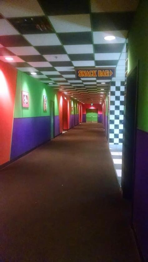 Rainbow Liminal Space, Liminal Space Colorful, 80s Liminal Space, Liminal Movie Theater, Liminal Arcade, Funhouse Aesthetic, Fnaf Aesthetic, Dreams Core Aesthetic, Weird Core