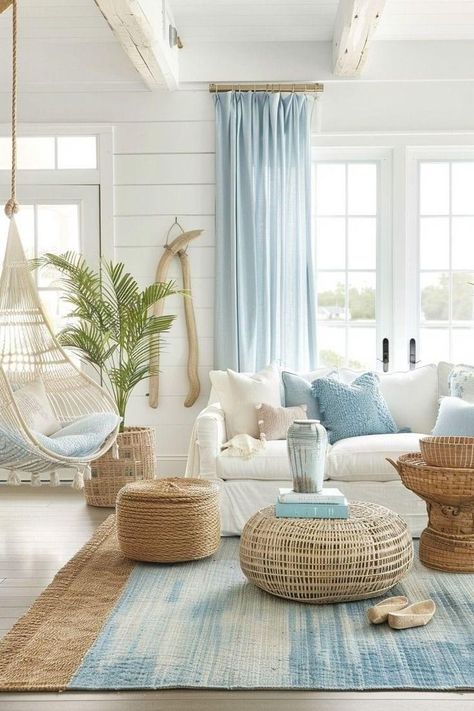 Boho Bedroom Blue, Light Blue Boho Bedroom, Blue Boho Bedroom Ideas, Chic Coastal Decor, Blue Dorm Room Ideas, Blue Boho Bedroom, Bedroom Ideas Blue, Sunroom Makeover, Ny House