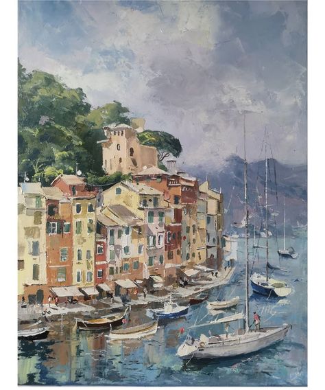 Portofino, Liguria. Couldn't resist painting another harbour scene today, this was inspired by a visit I made to NW... Italy Paintings, Resist Painting, Portofino Italy, Italy Painting, Claude Monet, Arts And Crafts, Paintings, Paris, Italy