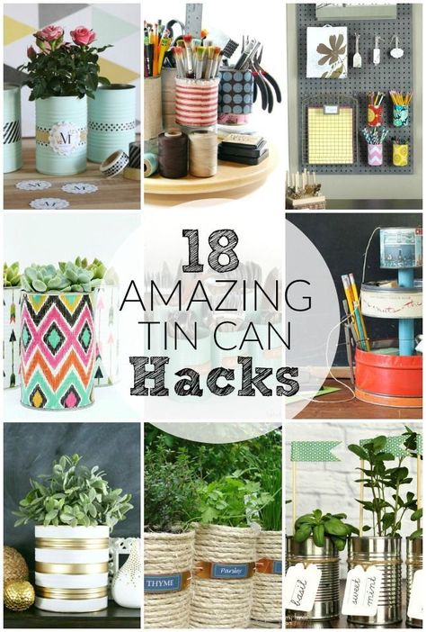 Turn Your Tin Cans to Treasure With 18 Easy Hacks Recycled Tin Cans, Tin Can Art, Aluminum Can Crafts, Diy Hanging Shelves, Thrifty Diy, Easy Hacks, Recycle Cans, Recycled Tin, Tin Can Crafts