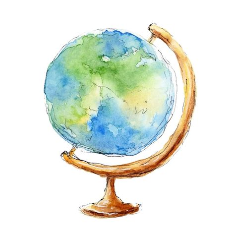 Watercolor Globe, Globe Drawing, Globe Decoration, Ocean Art Painting, Lupine Flowers, Watercolor Pineapple, School Illustration, Globe Art, Summer Illustration