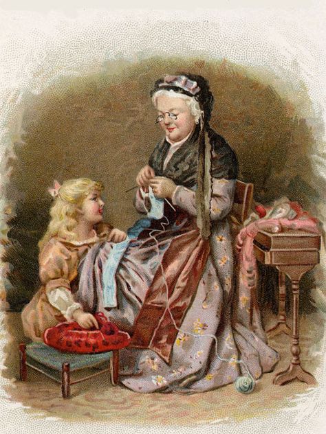 Grandmother knitting Grandma Knitting, Grandmothers Love, Knit Art, Grandmas House, Sewing Art, Knitting Girls, Vintage Pictures, Vintage Images, Vintage Children