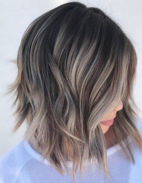 Ash Bronde Highlights For Brown Bob Grey Brown Hair, Blond Highlights, Brown Bob, Blond Ombre, Ash Blonde Highlights, Ash Brown Hair, Ash Blonde Balayage, Blonde Hairstyles, Dark Hair With Highlights