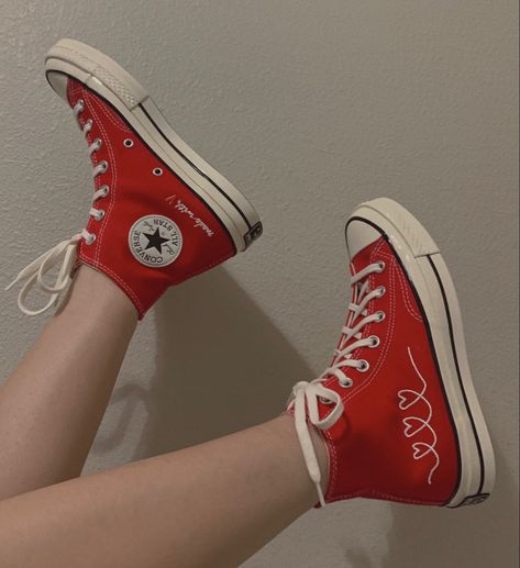 Red converse with hearts Made with love collection Red Converse, Converse Sneakers, Converse Shoes, Converse, Instagram Photos, Sneakers, Red, Instagram