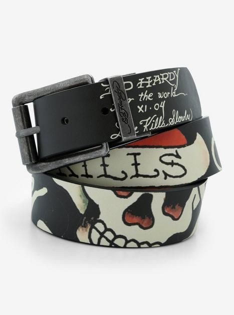 Ed Hardy Tattoo Skull Belt | Hot Topic Ed Hardy Belt, Ed Hardy Men, Guy Birthday Gifts, Boy Best Friend Gifts, Emo Crafts, Cool Belts, Grunge Belt, Emo Gifts, Ed Hardy Tattoos