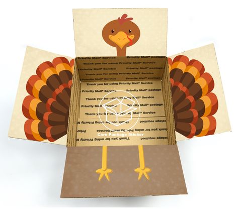 "PLEASE NOTE ◆◆ BOX NOT INCLUDED Turn your delivery into something extraordinary. Our Thanksgiving Turkey care package sticker kits are printed on sticker paper, come ready to use and require no glue. Our kits are designed specifically for USPS Medium and Large flat rate boxes, but can be used on some UPS, FedEx and other shipping boxes. Please see more information on sizes below. Your sticker kit Includes: - 4 stickers - Instructions SIZES ◆Medium Flat Rate Kit: - Top & Bottom flaps (11\" X Fall College Care Package, College Gift Boxes, Thanksgiving Care Package, Christmas Care Package, Halloween Care Packages, Package Sticker, Deployment Care Packages, Turkey Gifts, Deployment Gifts