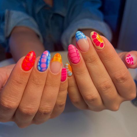 londyn candland | 100 degrees outside calls for bright summer nails🌞👙⛱️ Please tag original artist! We found them on TikTok🩷 | Instagram Summer Nails Different Designs, Bright Gel Nail Designs, Cute Gel Nails Ideas, Lake Nails Summer, All Different Nails, Aura Summer Nails, Cute Funky Nails Summer, Mom Nail Ideas, Cute Gel X Nails